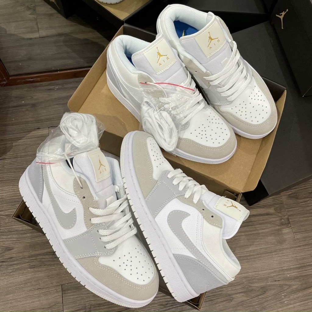 Giày Thể Thao JorDan Xám Xanh Paris Cổ Thấp, Giày Sneaker JD Low Xám Gót Xanh Nam Nữ Mới Nhất - Full Box Bill