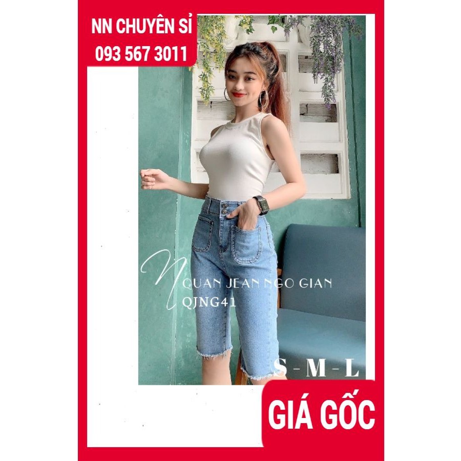 Quần jean ngố nữ tổng hợp vải co giãn QJNG