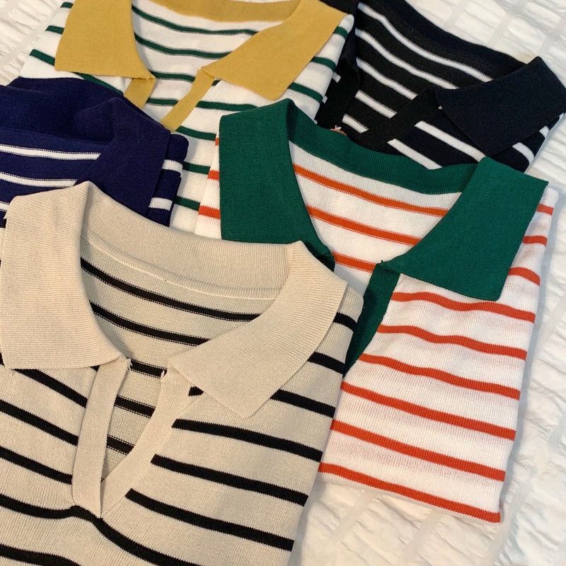 Áo Len polo Dài Tay Họa Tiết Sọc Ngang Thời Trang Dành Cho Nữ | BigBuy360 - bigbuy360.vn