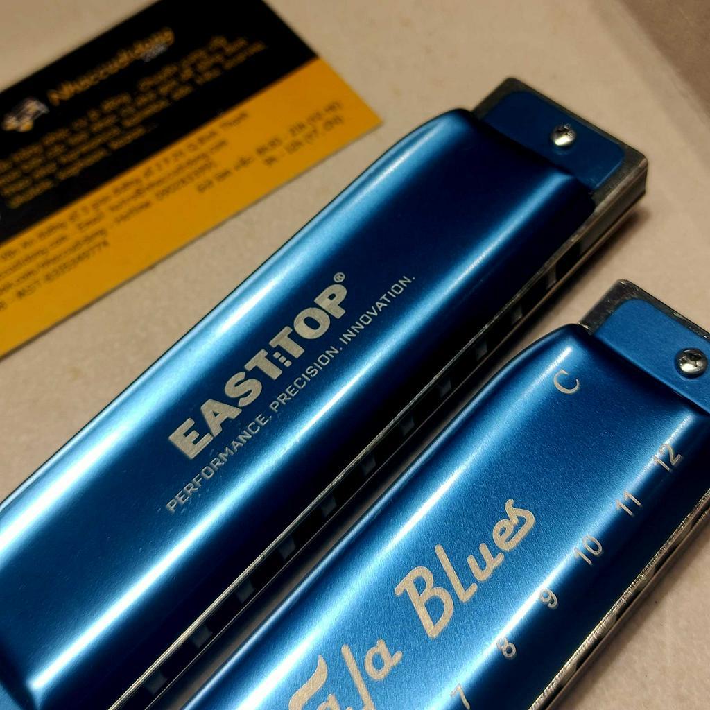 Kèn Harmonica Diatonic Cao Cấp Easttop 12 Lỗ Fala Blues COMB NHÔM Đủ Tone 24 Notes Clip Thực Tế