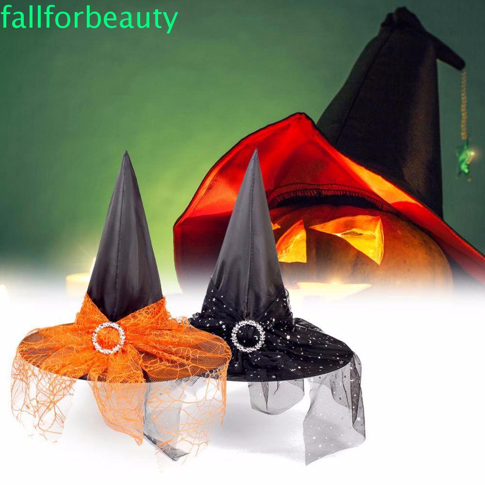 FALLFORBEAUTY Shiny Halloween Hats Simple Wizard Props Caps Witch Caps Masquerade Hats Lace Mesh Casual Drama Decor Fedoras Funny Cosplay Party Hats/Multicolor