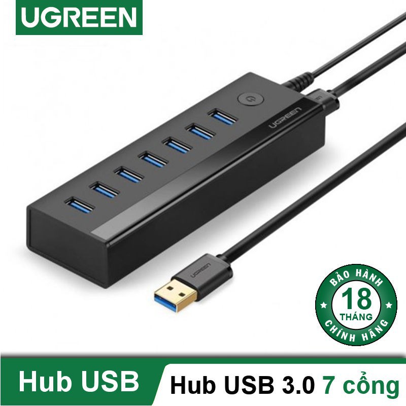 HUB USB 3.0 1 ra 7 Cổng Cao Cấp Có Nguồn 5V 2A Chính Hãng Ugreen 30845 US219