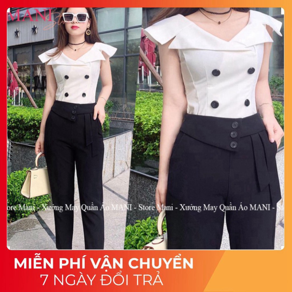 [GIẢM 10K CHO ĐƠN TỪ 99K] [GIẢM 10K CHO ĐƠN TỪ 99K] Quần Baggy Nữ Lưng Cao Chất Tuyết Mưa Phối 3 Cúc