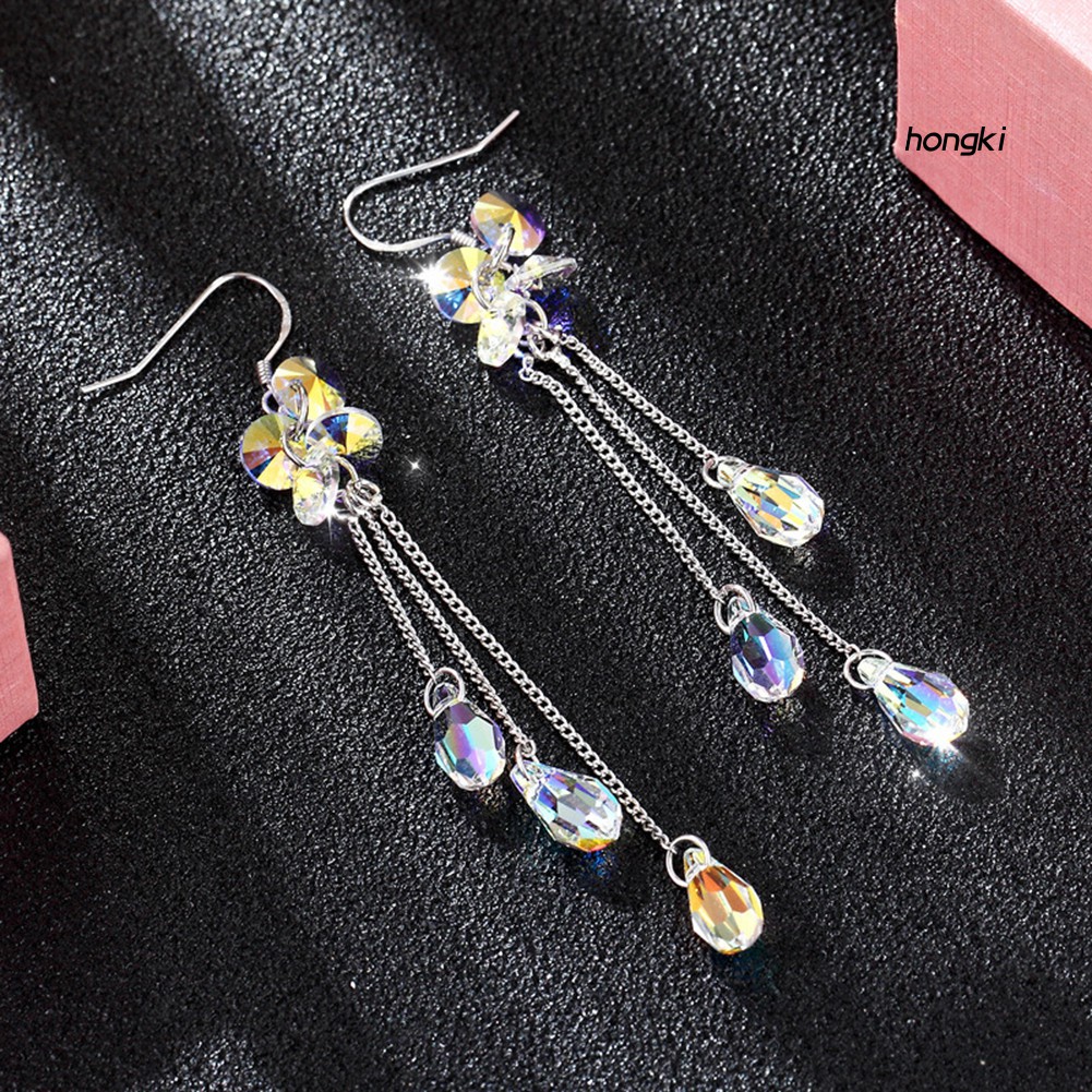 Đôi bông tai dáng dài phối tua rua đính đá nhiều màu thời trang cho nữ