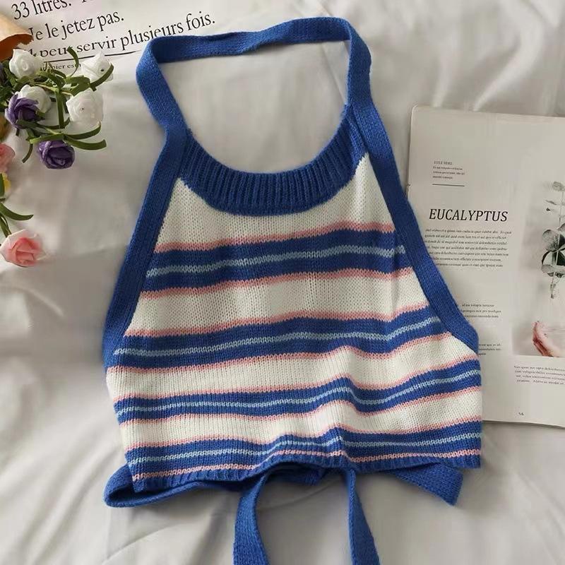 [Babycat] Hàng Có Sẵn Hàng Bán Chạy Áo Hai Dây Dệt Kim Ngắn Hở Lưng Thắt Nơ Phong Cách Hàn Quốc Nhật Bản Cho Bé Gái