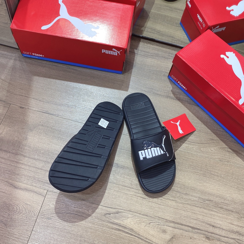 [CHÍNH HÃNG] Dép quai ngang PUMA Cool Cat màu Đen logo Trong Suốt - CODE: 383441 01