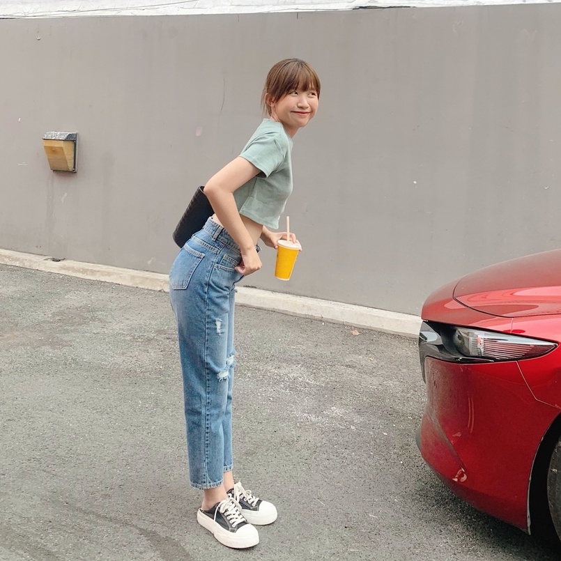 Quần jeans Nữ Lưng Cao Dáng Baggy Fit Kiểu Rách Gối LDR-102 | BigBuy360 - bigbuy360.vn