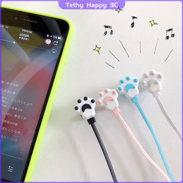 Tai nghe có dây 3.5mm hình chân mèo dễ thương cho điện thoại