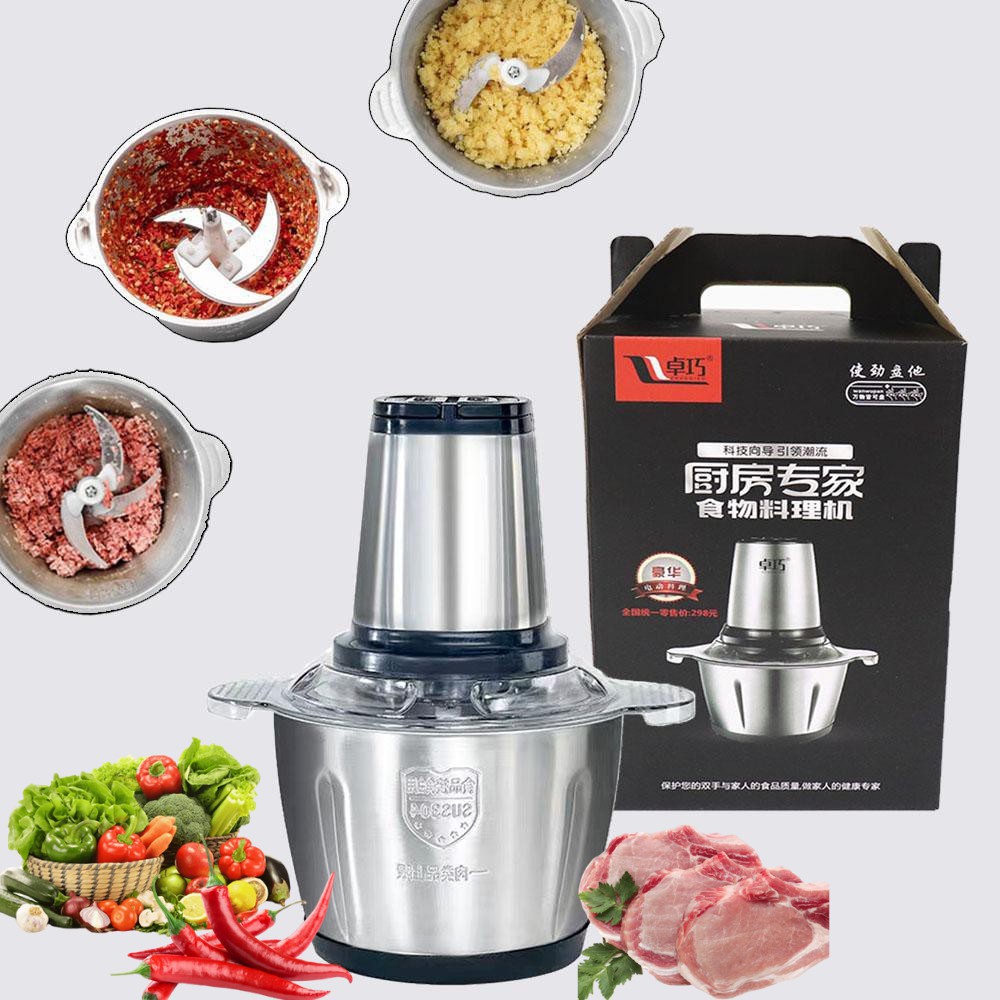 Máy Xay Thịt Cối Inox 4 Lưỡi Đa Năng, Công suất 200w xay thịt, xay tỏi ới, xay rau củ quả