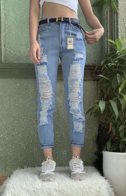 [BIG SIZE] QUẦN JEAN BAGGY NỮ RÁCH NHIỀU TƠI TẢ SIZE ĐẠI