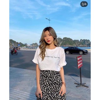 Sét Áo Thun Và Chân Váy 🦋FREESHIP🦋 Áo Phông Cổ Trong Và Chân Váy Suông Dài Họa Tiết Hoa Báo