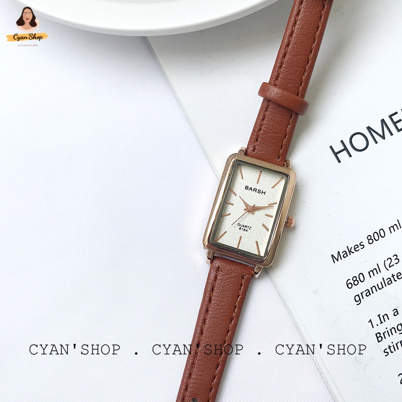 Đồng Hồ Nữ BARSH Mặt Chữ Nhật Cá Tính Dây Da Nhiều Màu Vintage Phong Cách Hàn Quốc