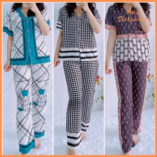 Bộ pyjama tay ngắn quần dài thiết kế 5d chất lụa mango mịn mát awi sleepwear