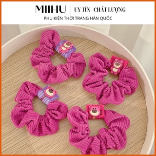 Scrunchies cột tóc buộc tóc gấu hồng tím