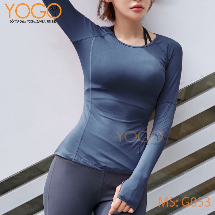 Áo thun thể thao tập gym yoga nữ tay dài lưng phối lưới thoáng khí ôm body co giãn 4 chiều thấm hút mồ hôi tốt YOGO G053