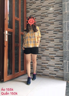 Áo sơ mi oversize caro vàng