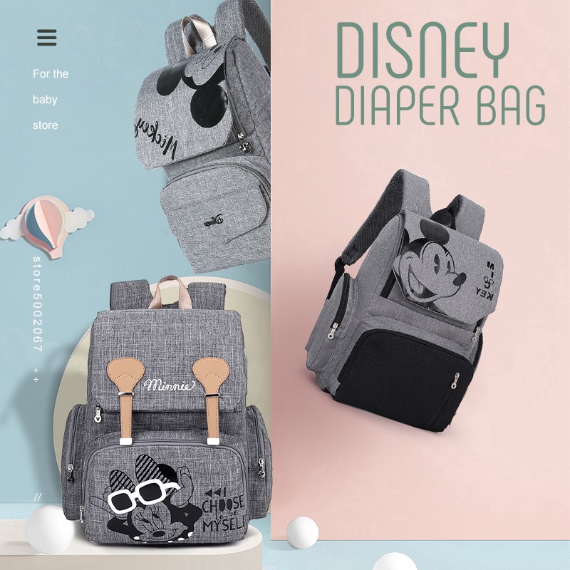 Disney Mickey Minnie tã Túi Ba lô Mommy túi thai sản đẩy Túi chống thấm nước bé Thay đổi Bag Công suất lớn Fashonable