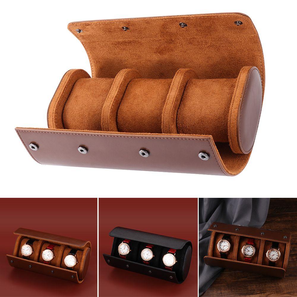 ROWANS Hộp Đựng Đồng Hồ 3 Ngăn Bằng Da PU Có Gối Cuộn Tháo Rời Được
