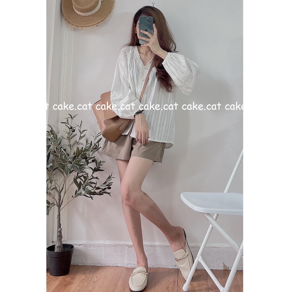 [VIDEO/ ẢNH THẬT] Áo Sơ Mi Cổ V Xếp Ly Dài Tay Viền Ren Cúc Ngọc Ulzzang Khí Chất