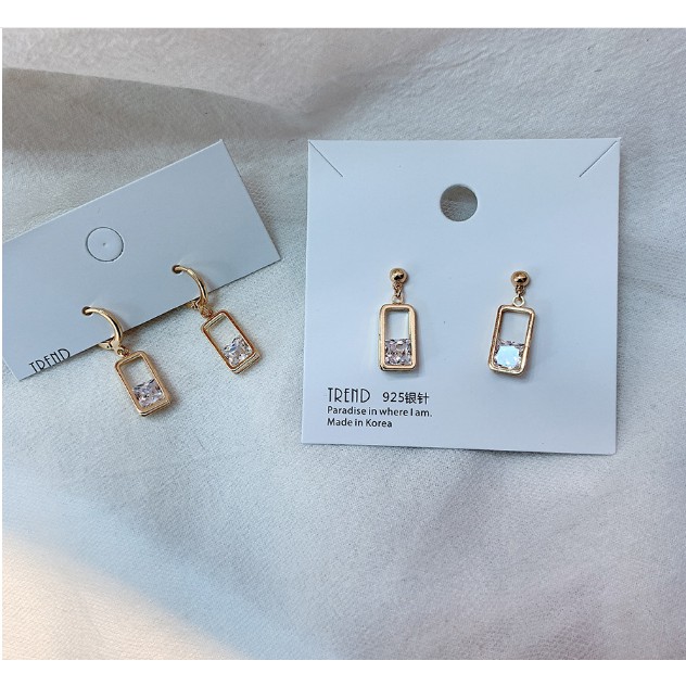 Bông tai Bạc 925 Phong Cách Hàn Quốc - HOA TAI GIỌT NƯỚC VUÔNG ( Cao Cấp )- ẢNH CHỤP THẬT