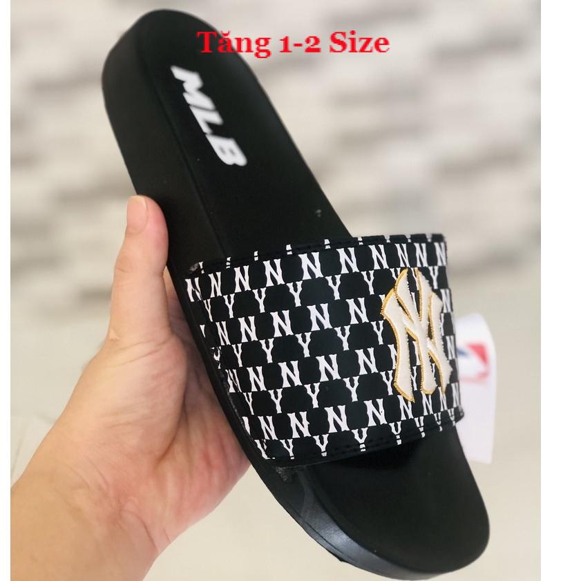 Dép unisex 𝐌𝐋𝐁 𝗡𝗬 ❤️FREESHIP + Hộp❤️ dép mlb ny bóng chày quai ngang thể thao nam nữ Thêu nỗi NY-NY D.GV-đen