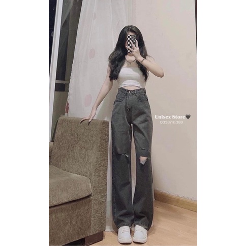 Quần jean ống rộng, dài 98-100cm( kèm video )