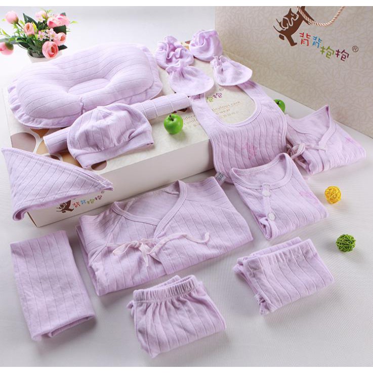 Set Đồ Sơ Sinh quà tặng cho bé 18 chi tiết cotton có hộp sang chảnh.