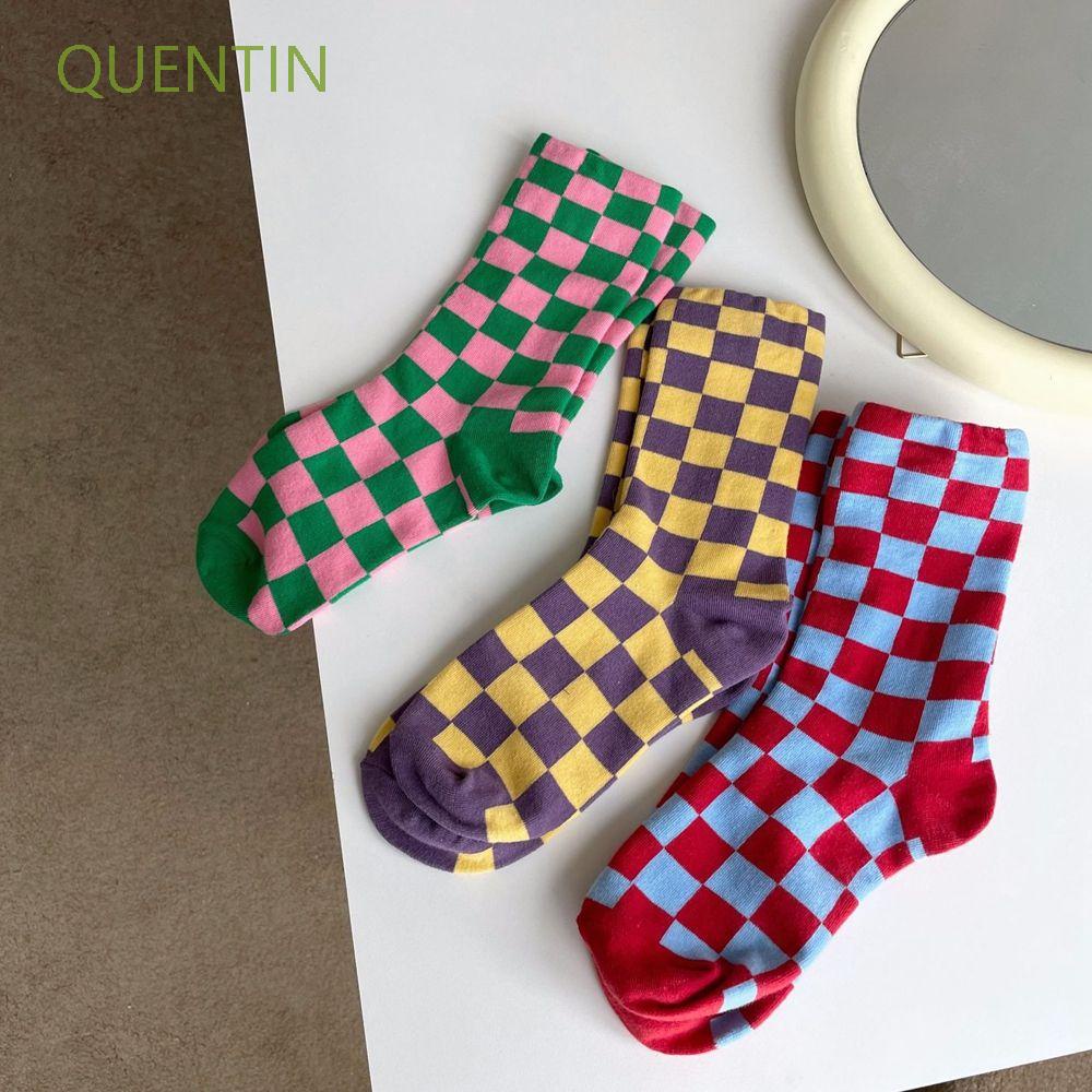 Vớ Cotton Mềm Thoáng Khí Họa Tiết Sọc Caro Phong Cách Hàn Quốc Cho Nữ