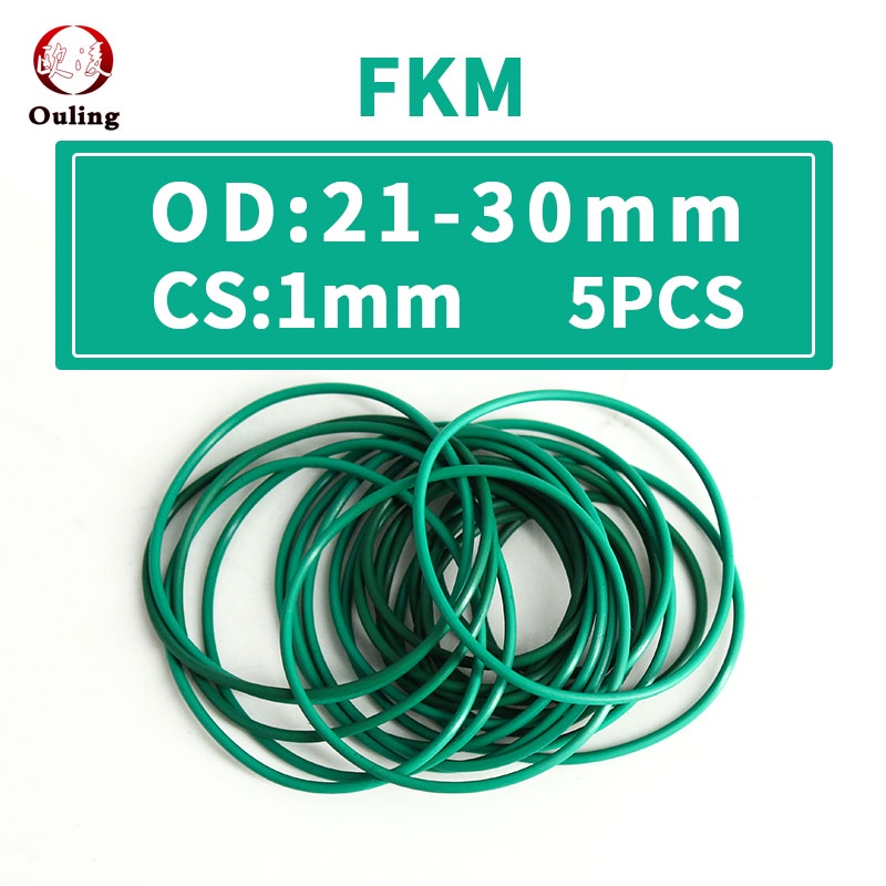 Bộ 5 Vòng Cao Su Hình Chữ O Màu Xanh Lá Cây Dày 1mm OD21 / 22 / 23 / 24 / 25 / 26 / 27 / 28 / 29 / 30 * 1mm Phụ Kiện Chống Nhiệt Độ Cao Chuyên Dụng