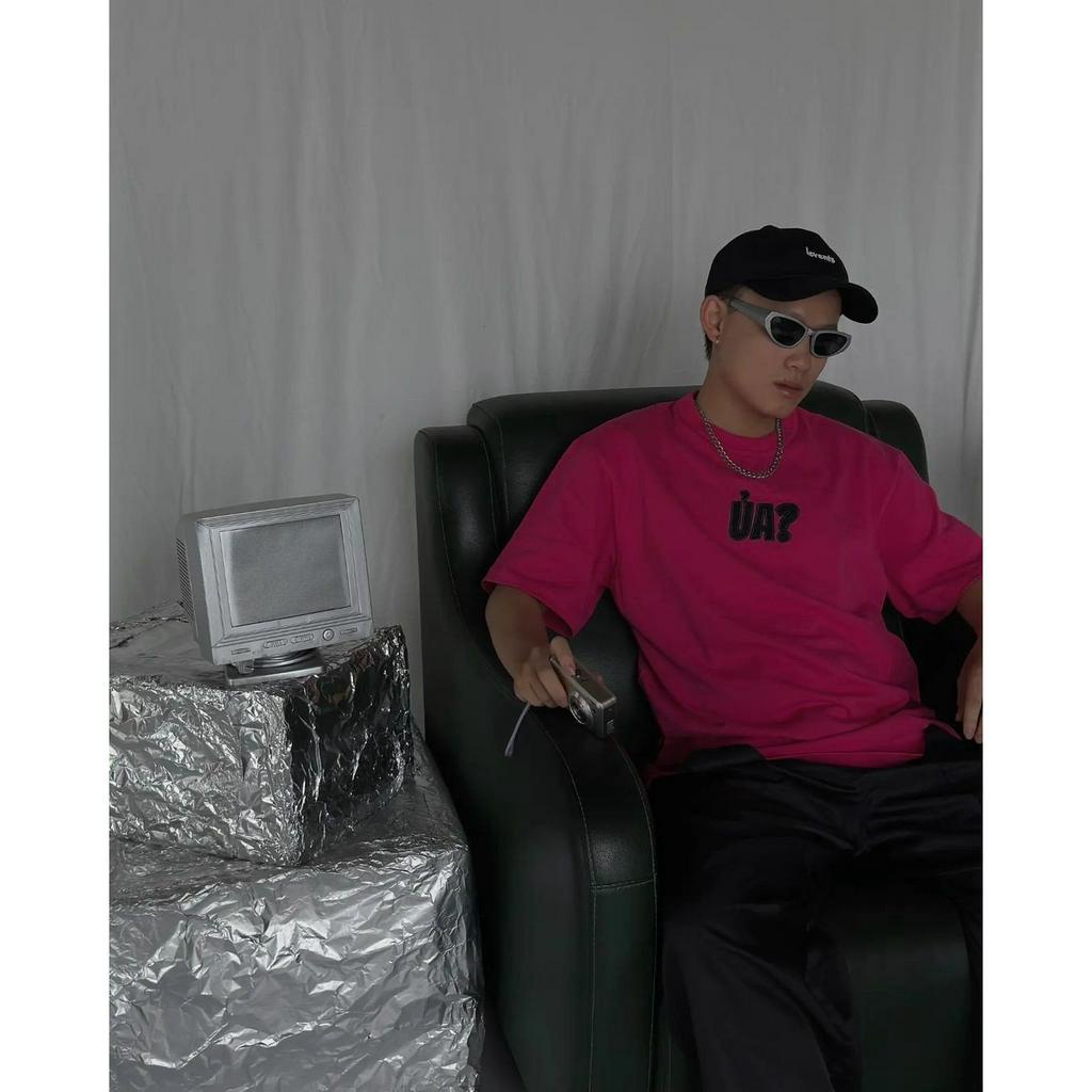 Áo Thun Unisex LIDER Phát Ra Tiếng Ủa Thêu Denim Chất Cotton 2 Chiều, 3 màu - Hot Pink/ White/ Black