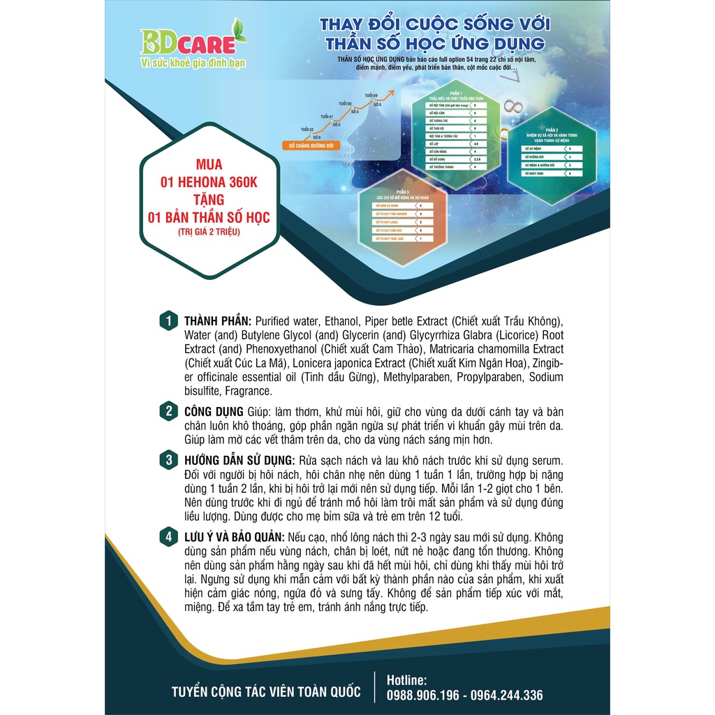 HEHONA hết hôi nách, hôi chân, mồ hôi tay ược chiết xuất từ những thảo được từ 100% thiên nhiên, lành tính.