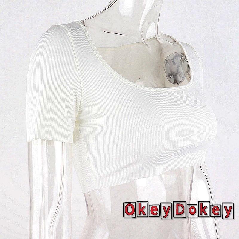 Áo Croptop Ngắn Tay Cổ Vuông Màu Trơn Thời Trang Cho Nữ