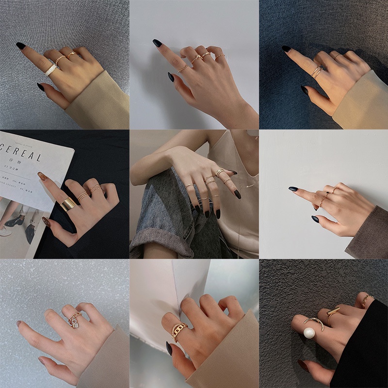 Set 3 Nhẫn Đeo Tay Kim Loại Thời Trang Nữ Sang Trọng