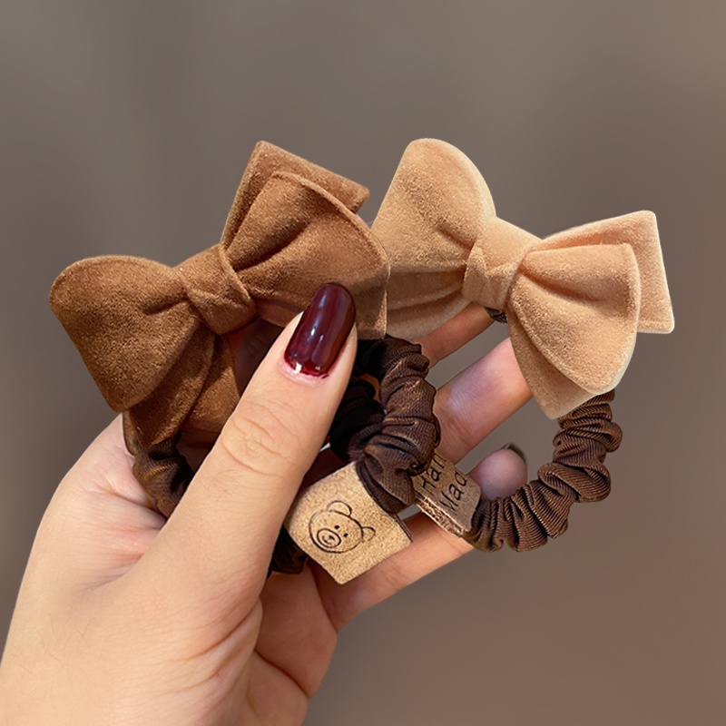 Dây Buộc Tóc Cao Su Bọc Da Đính Nơ Phong Cách Hàn Quốc Cho Nữ