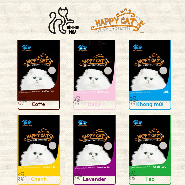 [TẶNG HẠT KHỬ MÙI cho 2 bịch] Cát vệ sinh cho mèo - Happy Cat 10L - 6 mùi - Tiệm Mèo Moa