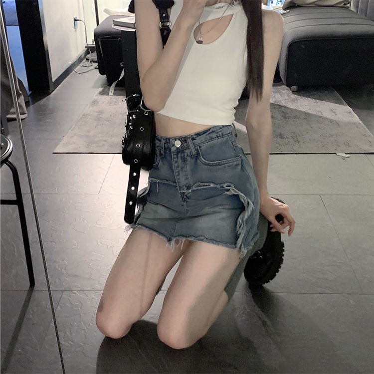 COZOK Chân váy jean Rách Lưng Cao Thời Trang Cho Nữ