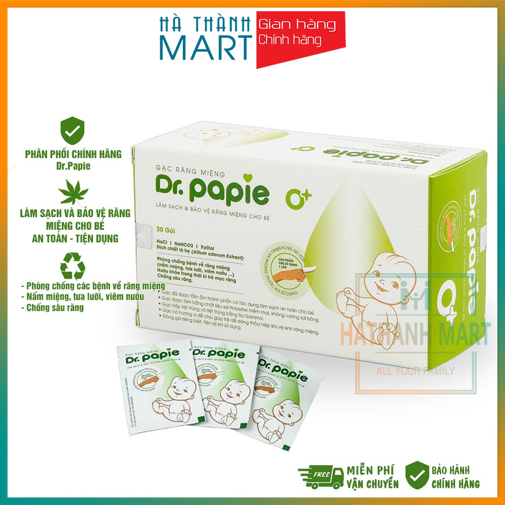 Gạc răng miệng Dr Papie vệ sinh răng miệng (Hộp 30 gói)