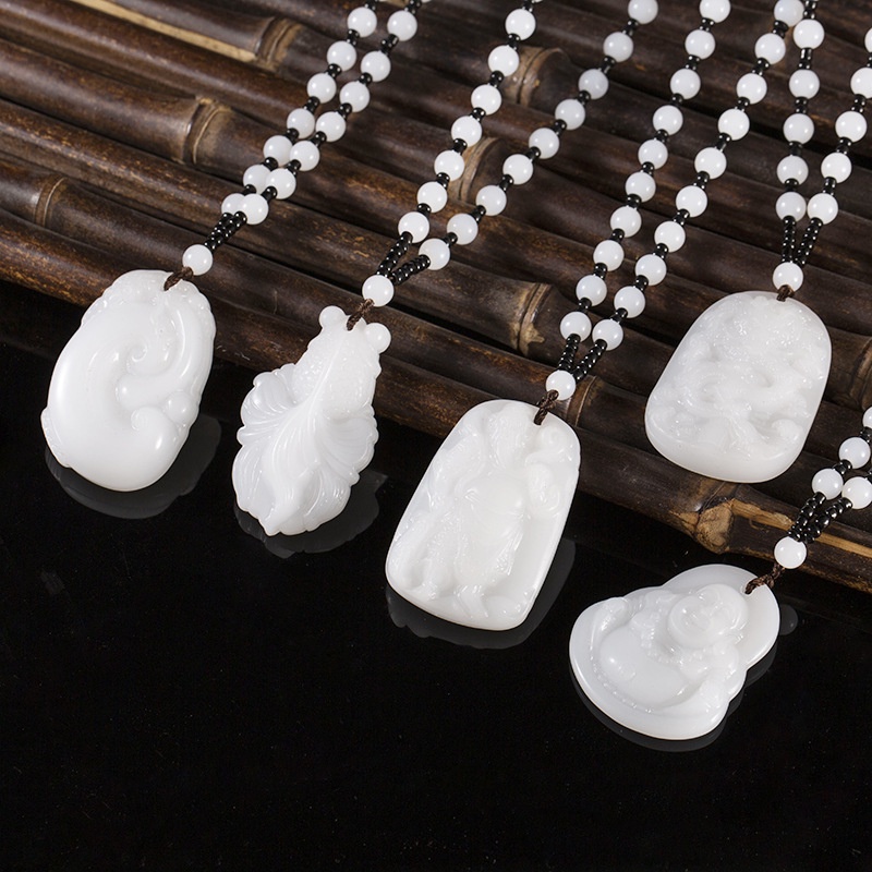 Mặt dây chuyền ngọc trắng Quà tặng ngọc trắng Phật Bà Quan Âm Vòng cổ chùa Rồng Thương hiệu Quan Công Ruyi Mặt dây chuyền Đồ trang sức bán chạy