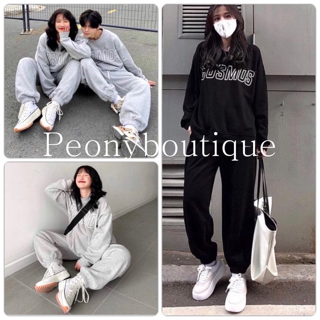 Bộ nỉ nam nữ thu đông, Set Nỉ Cosmos Unisex, Bộ đồ quần ống boom áo dài tay hoodie form rộng nam nữ Ulzzang