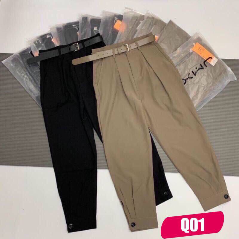 Quần Baggy Nữ Lưng Cao Bo Gấu Màu Đen Nâu Cực Xinh