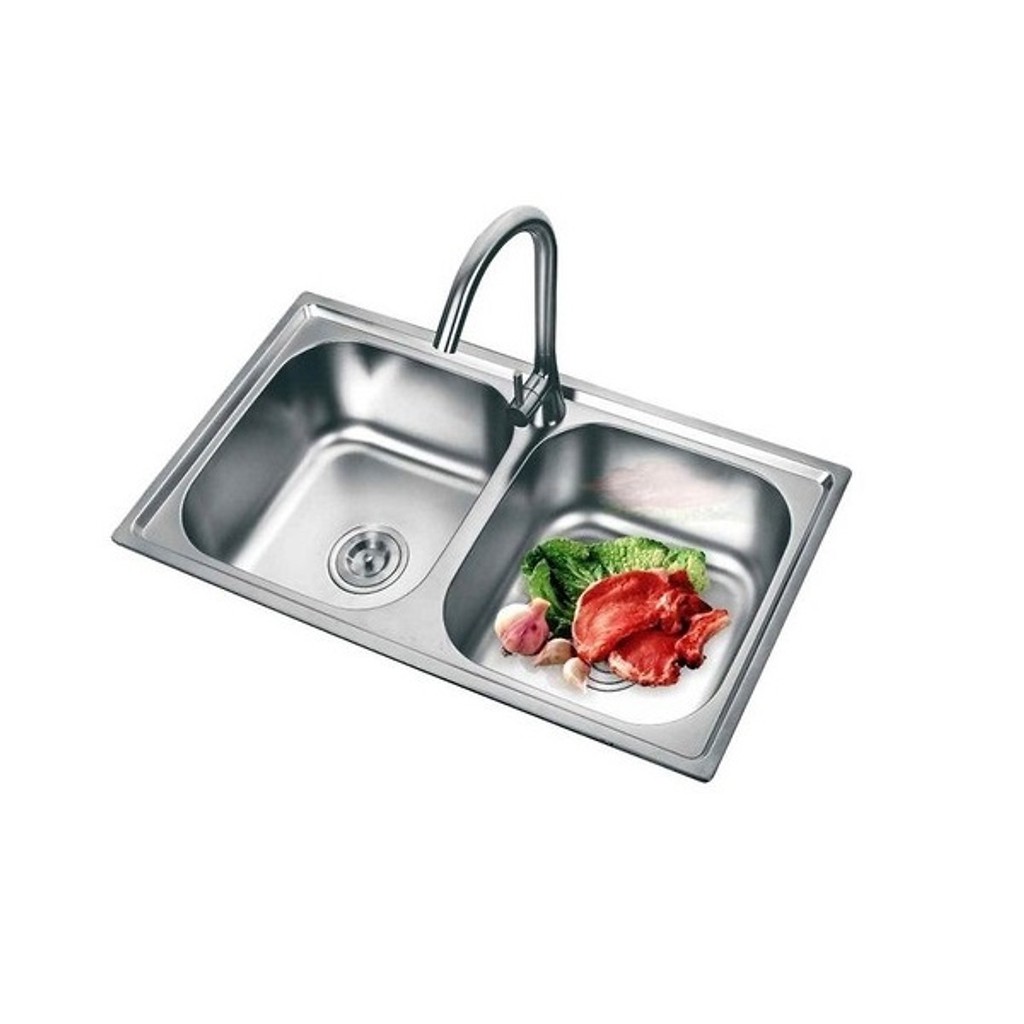Chậu Rửa Chén Bát INOX,Chậu Hai Hộc Tặng Bộ Xả
