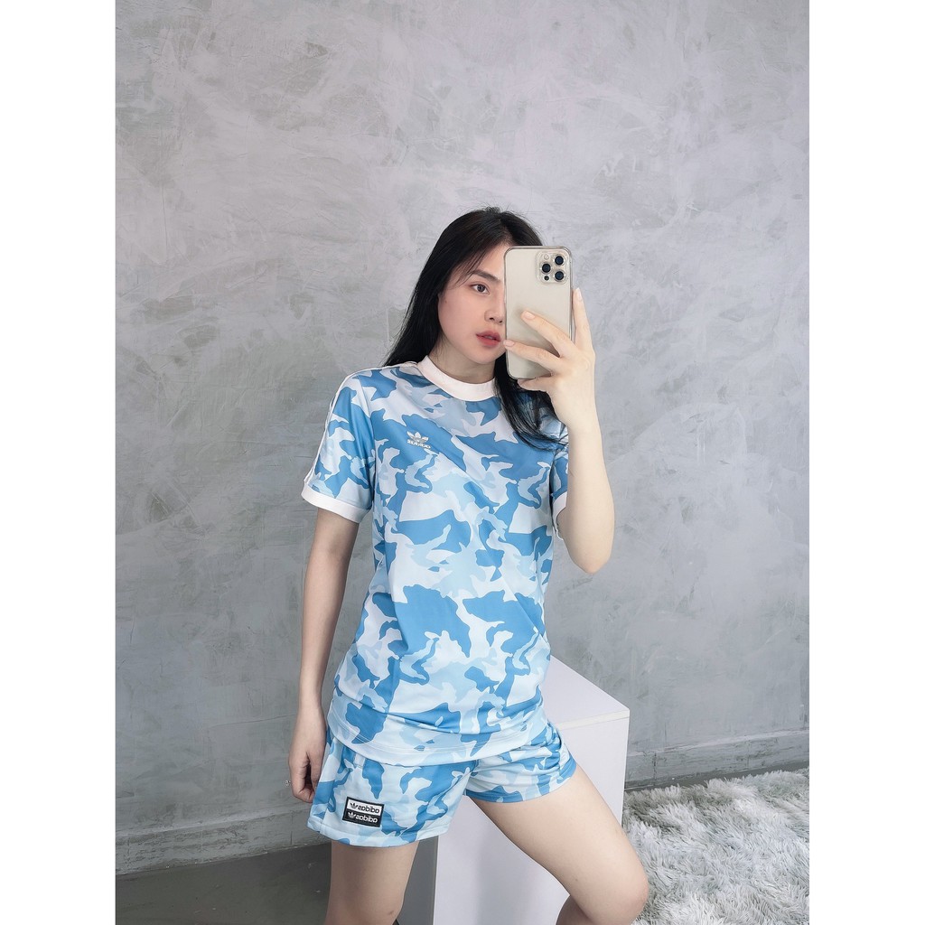 Áo a di das xanh họa tiết camo 502 CAMO 3-STRIPES TEE Made in Cambodia full tag code SIZE S M L
