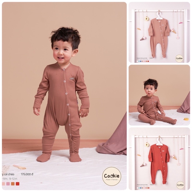 Cookie - Sleepsuit liền tất dài tay cài chéo cotton tăm mềm mát cho bé