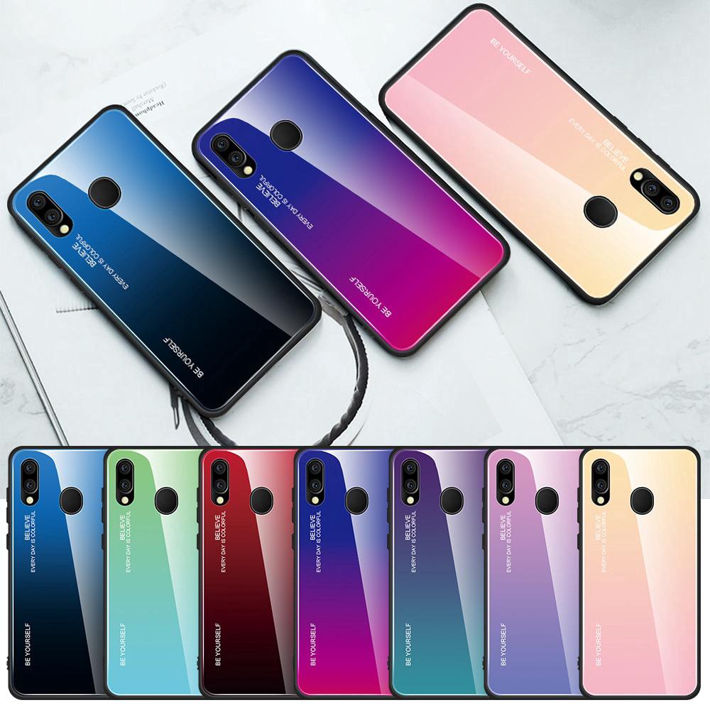 Ốp điện thoại mặt kính cường lực màu gradient đẹp mắt dành cho Samsung Galaxy A70 A60 A50 A40 A30 A20 A20E A10