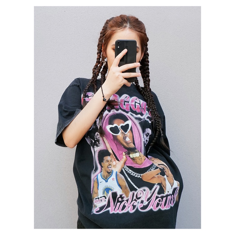 Áo Thun Vintage Nick Young Tay Lỡ Unisex - Đen/Trắng Cổ Tròn | Blackwork