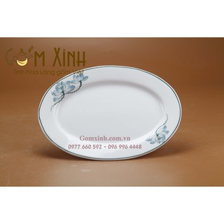 Đĩa bầu dục hoa sen vẽ tay_Đĩa sứ bộ đồ ăn Bát Tràng