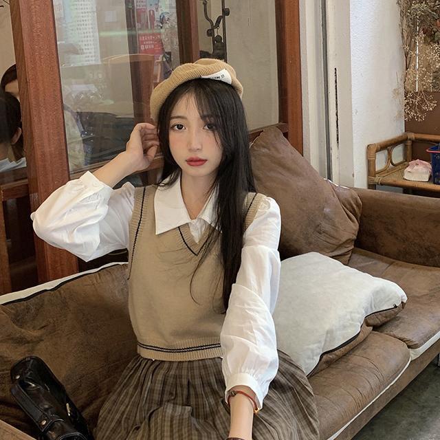 Áo tank top dệt kim cổ chữ v thời trang cho sinh viên