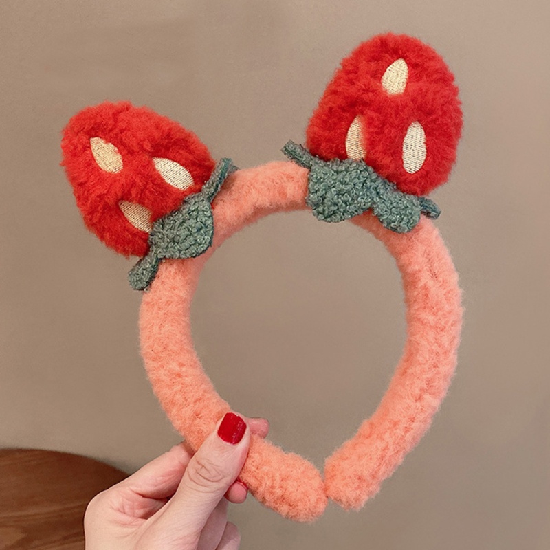 Flgo Băng Đô Rửa Mặt Trang Điểm Bằng Vải Lông Họa Tiết Dâu Tây Hoạt