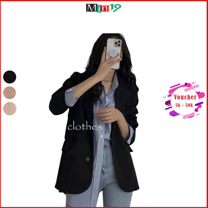 Áo vest nữ blazer Hàn Quốc khoác ngoài 2 lớp dáng rộng tay dài bigsize túi nắp công sở cá tính màu đen xanh nâu