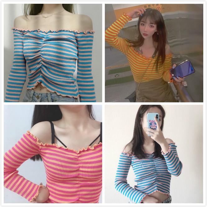 Áo Croptop Tay Dài Thiết Kế Trễ Vai Quyến Rũ Dành Cho Nữ